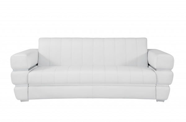 89" White Genuine Leather Standard Sofa