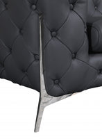 93" Dark Gray Genuine Button Tufted Leather Standard Sofa