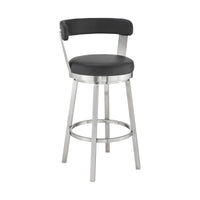 26" Chic Black Faux Leather with Stainless Steel Finish Swivel Bar Stool