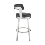 26" Chic Black Faux Leather with Stainless Steel Finish Swivel Bar Stool