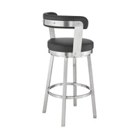 26" Chic Black Faux Leather with Stainless Steel Finish Swivel Bar Stool