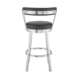 26" Chic Black Faux Leather with Stainless Steel Finish Swivel Bar Stool