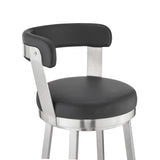 26" Chic Black Faux Leather with Stainless Steel Finish Swivel Bar Stool