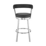 30" Chic Black Faux Leather with Stainless Steel Finish Swivel Bar Stool