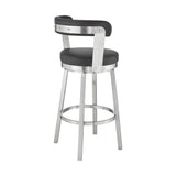 30" Chic Black Faux Leather with Stainless Steel Finish Swivel Bar Stool