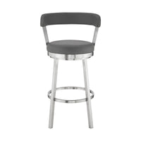 26" Chic Grey Faux Leather with Stainless Steel Finish Swivel Bar Stool