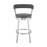 26" Chic Grey Faux Leather with Stainless Steel Finish Swivel Bar Stool