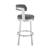 26" Chic Grey Faux Leather with Stainless Steel Finish Swivel Bar Stool