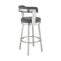 26" Chic Grey Faux Leather with Stainless Steel Finish Swivel Bar Stool