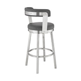 26" Chic Grey Faux Leather with Stainless Steel Finish Swivel Bar Stool