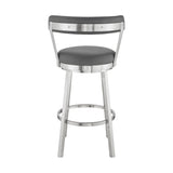 26" Chic Grey Faux Leather with Stainless Steel Finish Swivel Bar Stool