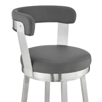 26" Chic Grey Faux Leather with Stainless Steel Finish Swivel Bar Stool