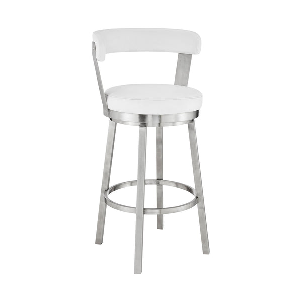 26" Chic White Faux Leather with Stainless Steel Finish Swivel Bar Stool