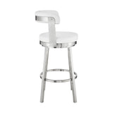 26" Chic White Faux Leather with Stainless Steel Finish Swivel Bar Stool