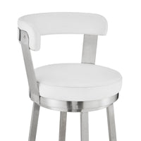 26" Chic White Faux Leather with Stainless Steel Finish Swivel Bar Stool