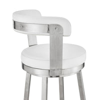 26" Chic White Faux Leather with Stainless Steel Finish Swivel Bar Stool