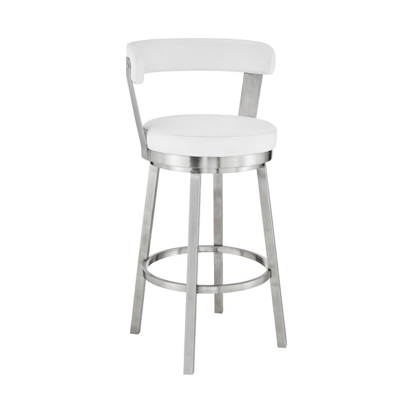 30" Chic White Faux Leather with Stainless Steel Finish Swivel Bar Stool