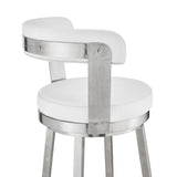 30" Chic White Faux Leather with Stainless Steel Finish Swivel Bar Stool
