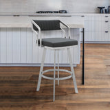 26" Timeless Slate Grey Faux Leather Silver Finish Swivel Counter Stool