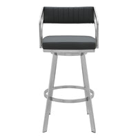 26" Timeless Slate Grey Faux Leather Silver Finish Swivel Counter Stool