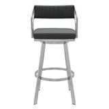 26" Timeless Slate Grey Faux Leather Silver Finish Swivel Counter Stool