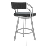 26" Timeless Slate Grey Faux Leather Silver Finish Swivel Counter Stool