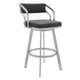 30" Timeless Slate Grey Faux Leather Silver Finish Swivel Counter Stool