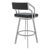 30" Timeless Slate Grey Faux Leather Silver Finish Swivel Counter Stool