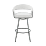 26" Mod White Faux Leather Silver Finish Swivel Bar Stool