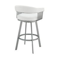 26" Mod White Faux Leather Silver Finish Swivel Bar Stool