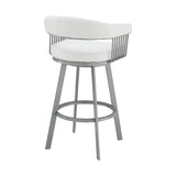 26" Mod White Faux Leather Silver Finish Swivel Bar Stool