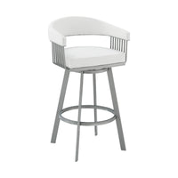 30" Mod White Faux Leather Silver Finish Swivel Bar Stool