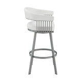 30" Mod White Faux Leather Silver Finish Swivel Bar Stool