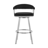 30" Mod Black Faux Leather Brushed Silver Finish Swivel Bar Stool