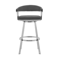 26" Mod Grey Faux Leather Brushed Silver Finish Swivel Bar Stool