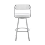30" Timeless White Faux Leather Silver Finish Swivel Bar Stool