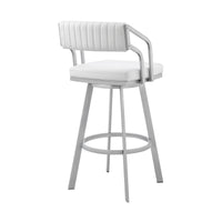 30" Timeless White Faux Leather Silver Finish Swivel Bar Stool