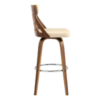 26" Brown Faux Leather Curved Back Walnut Wood Swivel Bar Stool
