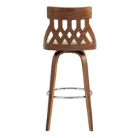 26" Brown Faux Leather Curved Back Walnut Wood Swivel Bar Stool