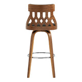 26" Cream Faux Leather Curved Back Walnut Wood Swivel Bar Stool