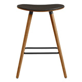 26" Brown Faux Leather Backless Wooden Bar Stool