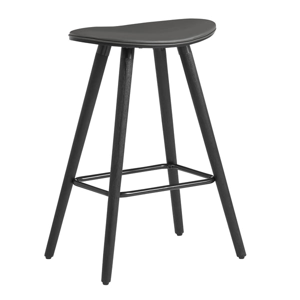 26" Gray Faux Leather Backless Black Wood Bar Stool