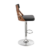 Adjustable Black Faux Leather and Walnut Lattice Bar Stool