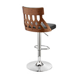 Adjustable Black Faux Leather and Walnut Lattice Bar Stool