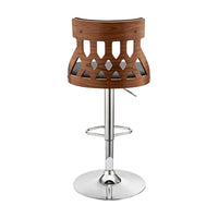 Adjustable Black Faux Leather and Walnut Lattice Bar Stool