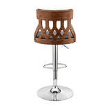 Adjustable Black Faux Leather and Walnut Lattice Bar Stool