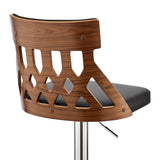 Adjustable Black Faux Leather and Walnut Lattice Bar Stool