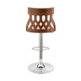 Adjustable Cream Faux Leather and Walnut Lattice Bar Stool