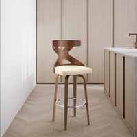 Gayle 30" Swivel Cross Back Cream Faux Leather and Walnut Wood Bar Stool