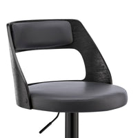 Gray Upholstered Black Base Adjustable Swivel Bar Stool